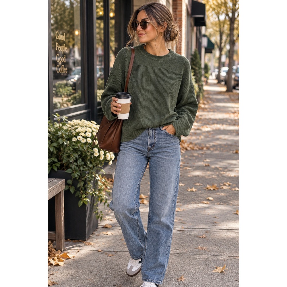 Modern Citizen Olive Green Sweater Size M Ribbed Knit Wool Blend Pullover